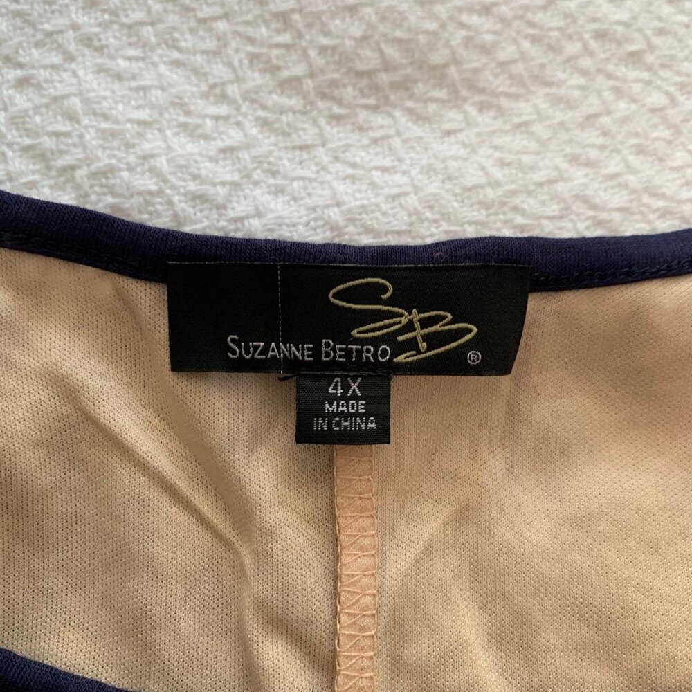 NWOT Suzanne Betro Lace Blouse Women 4X Navy Blue Short Sleeve Scoop Neck Scroll - Picture 6 of 9